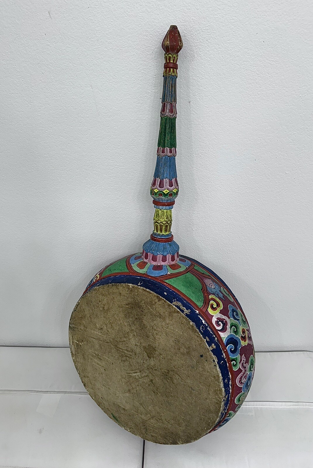 Antique Tibetan 19th C. Drum Painted Carved Wood Museum Worthy 48” x 18.5” x 10” Antique Tibetan 19th C. Drum Painted Carved Wood Museum Worthy 48” x 18.5” x 10”
