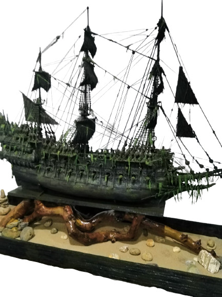 Vintage Pirates Of The Caribbean Black Pearl Handmade Wooden Model Ship Home New