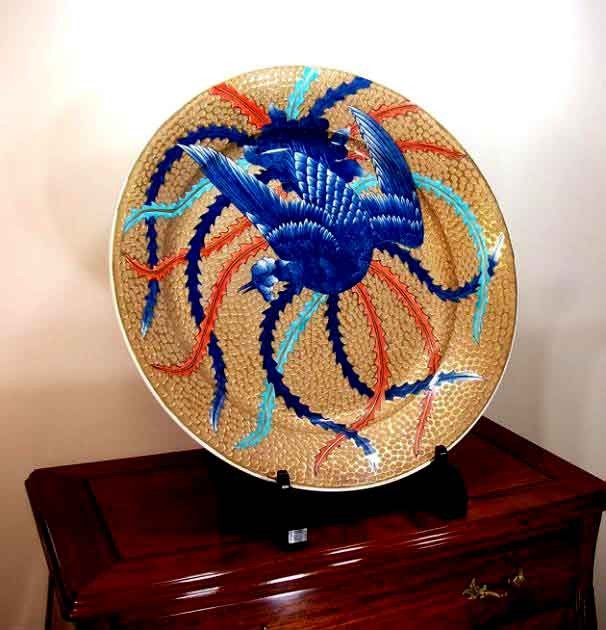 Arita-yaki art piece dyed in brocade gold phoenix painting large p From Japan Arita-yaki art piece dyed in brocade gold phoenix painting large p From Japan