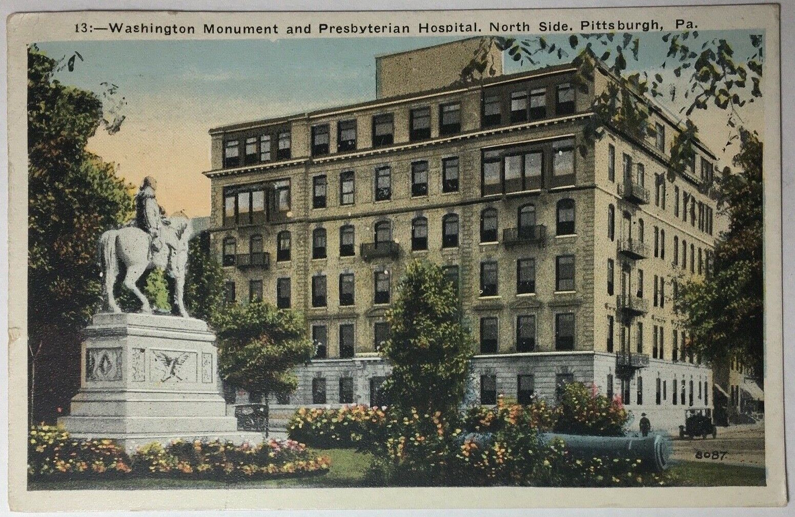 c1923-30 Washington Monument & Presbyterian Hospital Postcard Posted Pittsburgh