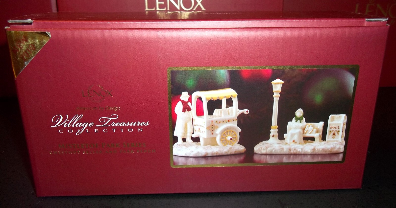 Lenox Mistletoe Park Chestnut Seller And Park Bench Rare NIB