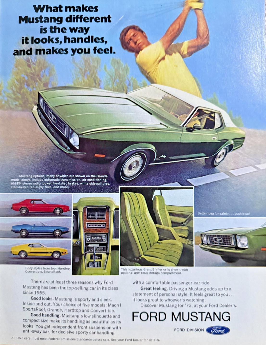 Advertisement 1972 Ford Mustang Grande Sporty Sleek * Garage Art *