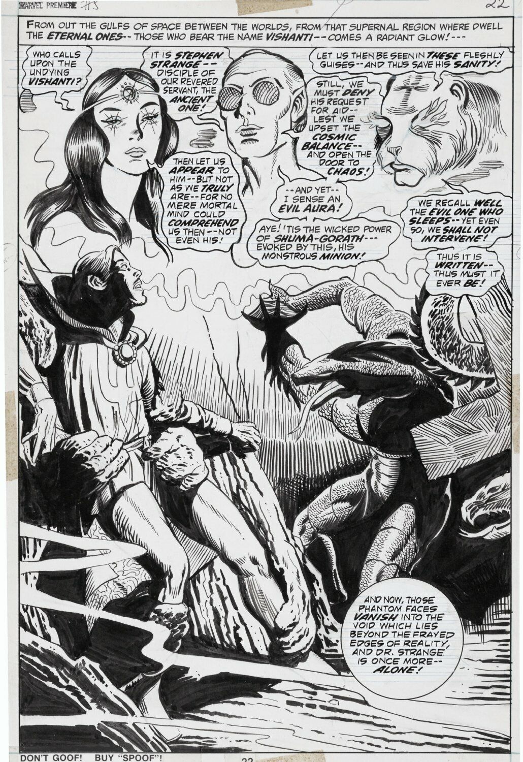 SAM KWESKIN / DON PERLIN - Marvel Premiere #5 splash, Dr Strange cosmic call '72