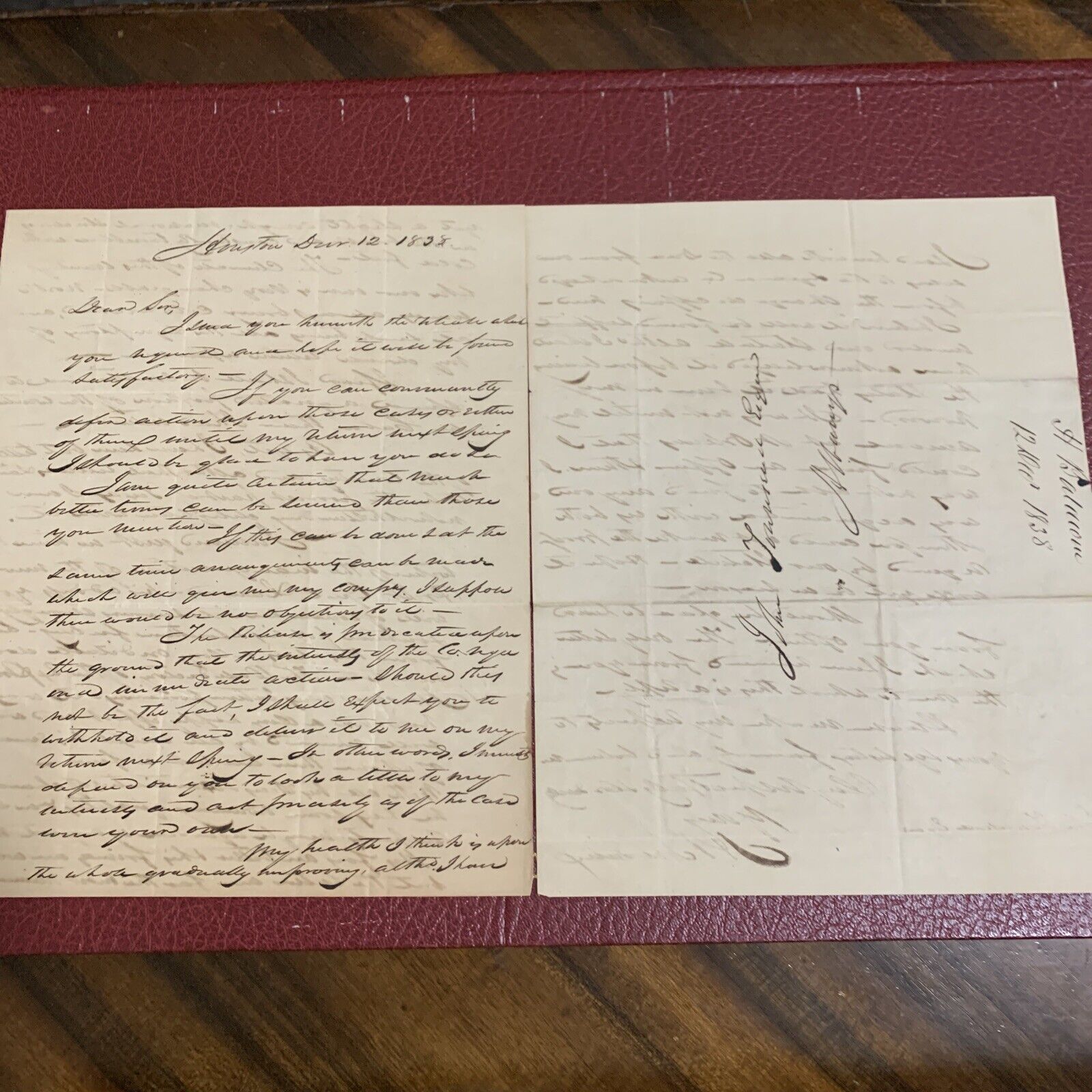 Letter Signed By H Baldwin Dec 12, 1838, Houston On Inauguration Of M. B. Lamar
