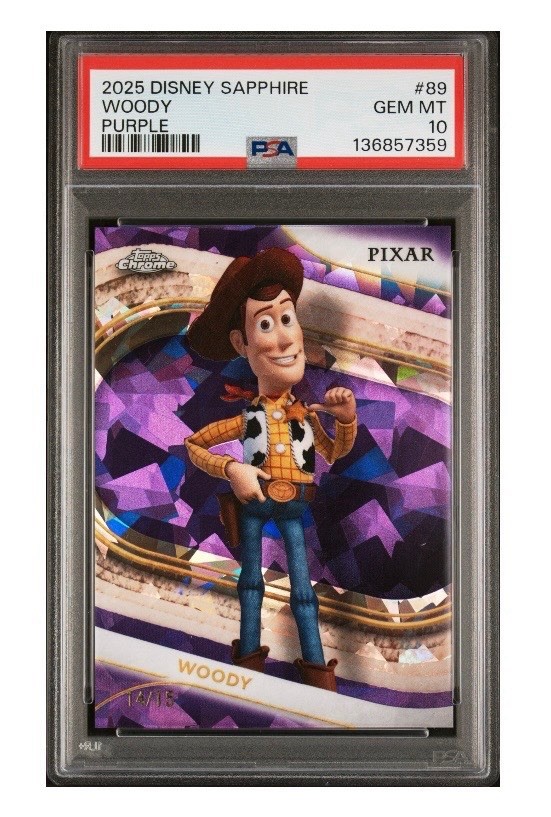 2025 Topps Chrome Disney Sapphire Woody /15 Purple PSA 10 Toy Story #89 POP 3 2025 Topps Chrome Disney Sapphire Woody /15 Purple PSA 10 Toy Story #89 POP 3
