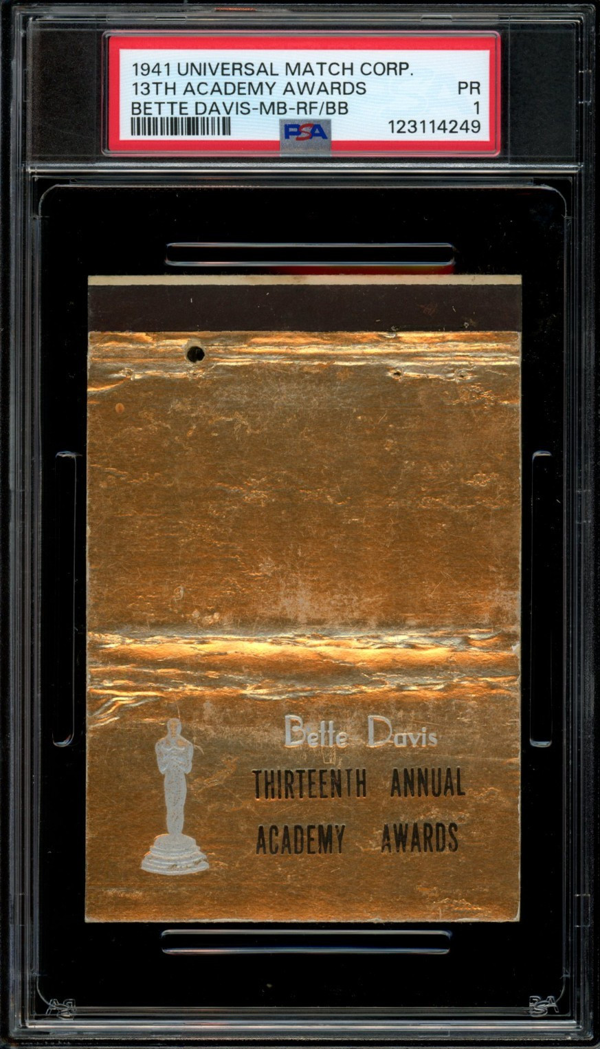 13TH ACADEMY AWARDS / 1941 Movie Matchbook Cover, Bette Davis, PSA 1
