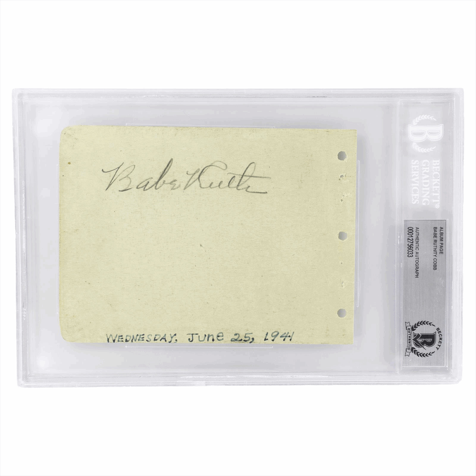 Album Page Babe Ruth / Ty Cobb Beckett Encapsulated Auth. AUTO JSA Cert w/LoA Album Page Babe Ruth / Ty Cobb Beckett Encapsulated Auth. AUTO JSA Cert w/LoA