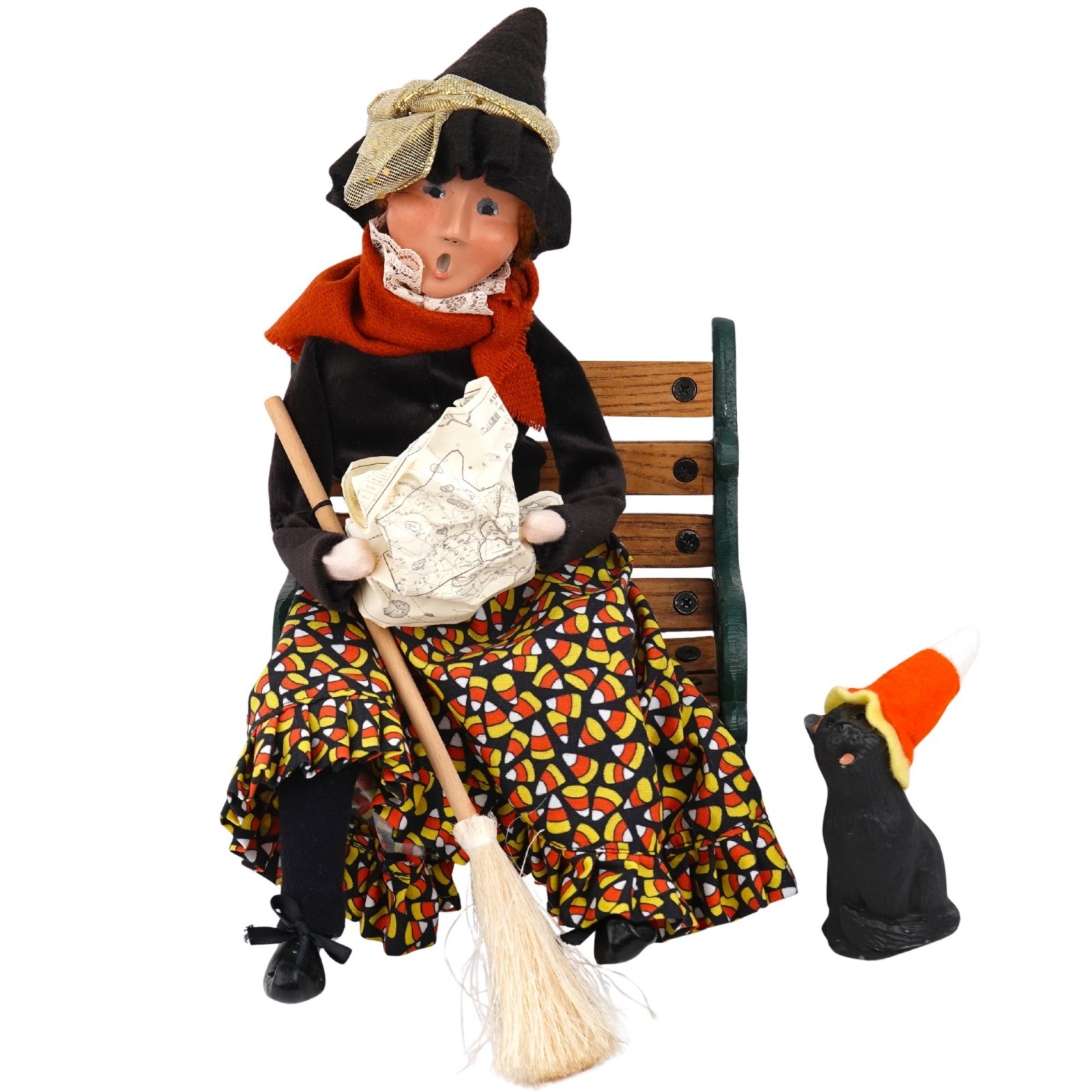 RARE Byers Choice Caroler Halloween Salem Witch With Cat On Bench Signed