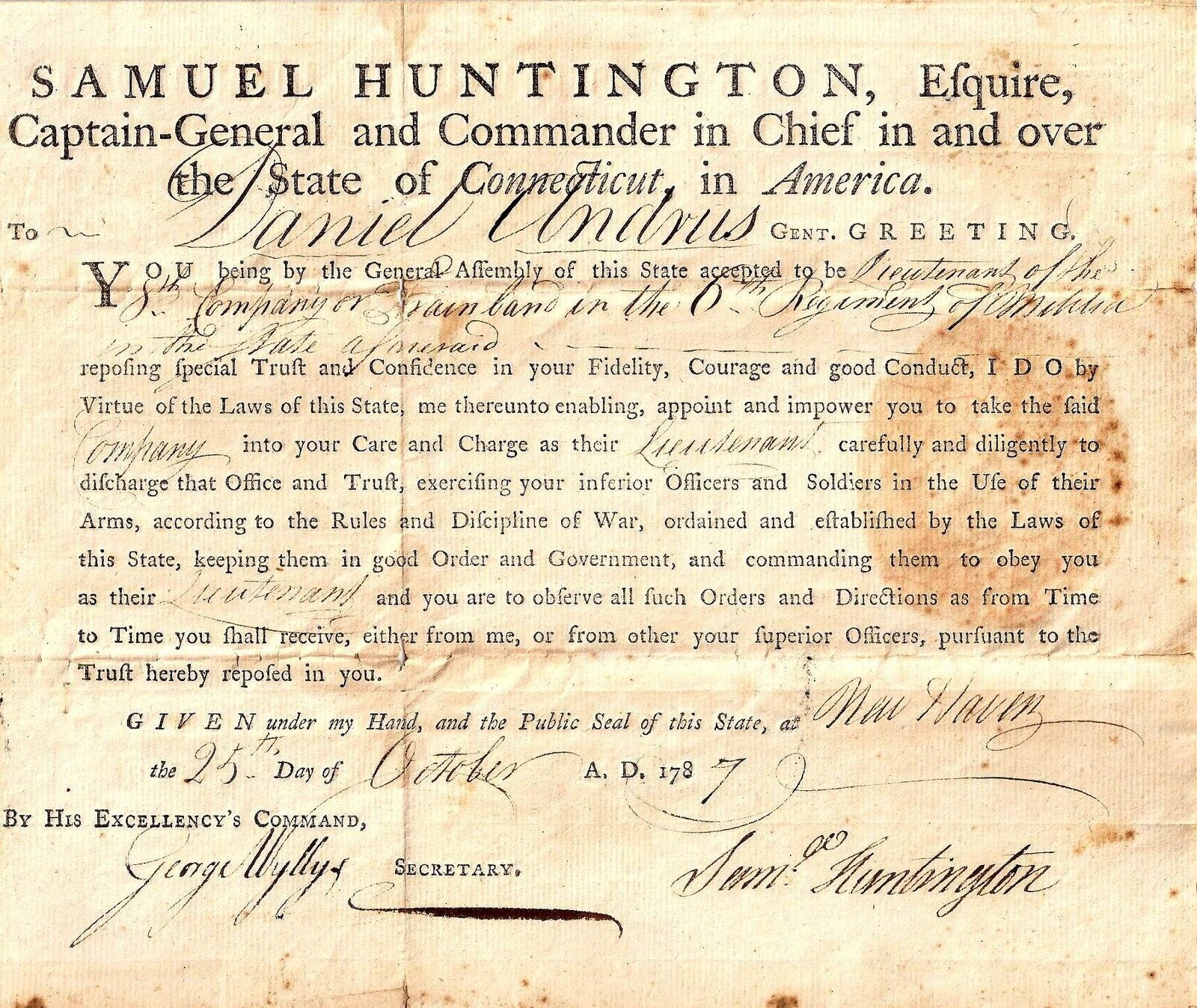 Samuel Huntington Autograph Document Revolutionary War Clash Civilizations