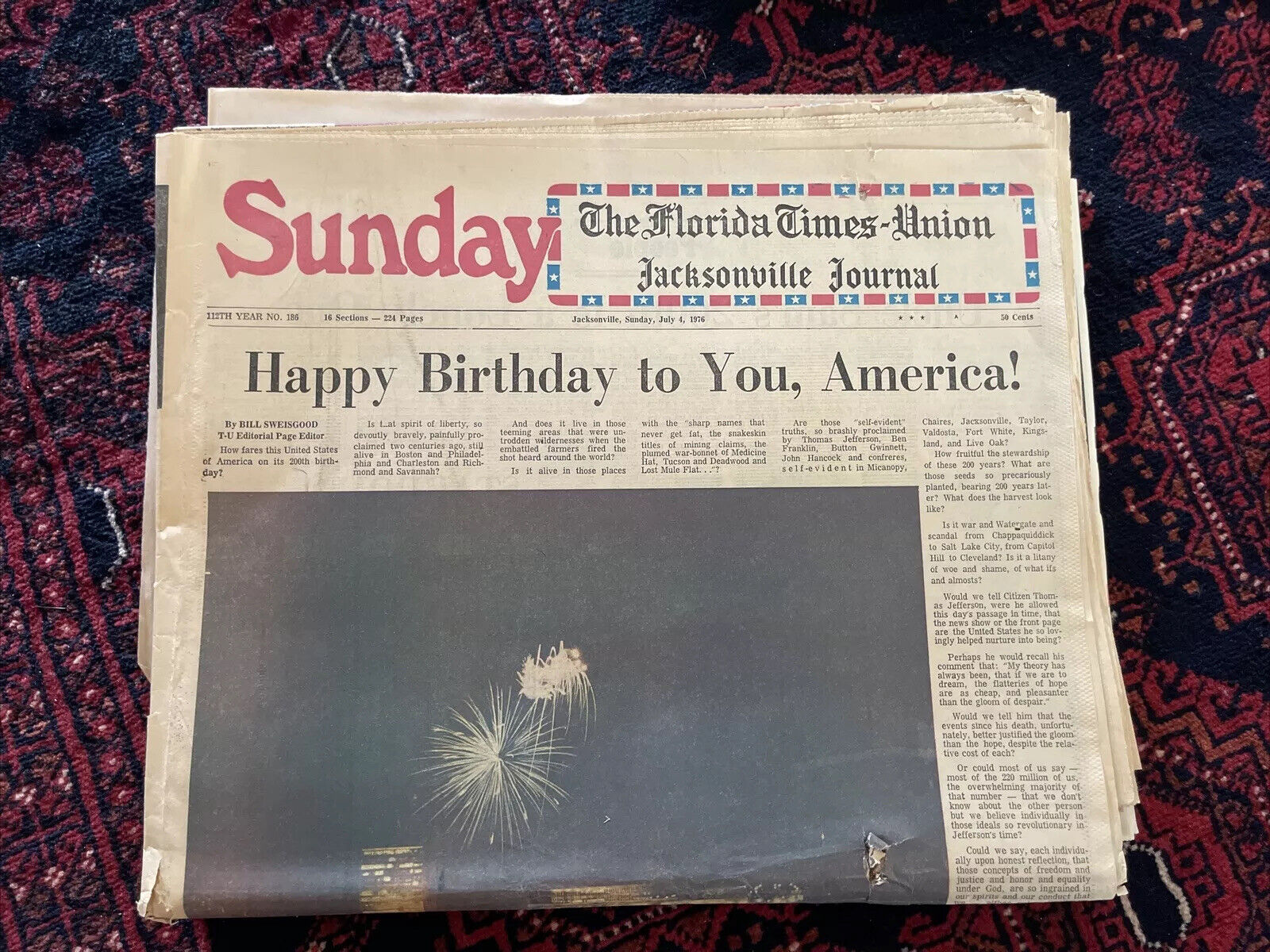 Florida Times Union Sunday Newspaper July 4, 1976 Happy Birthday America 200th