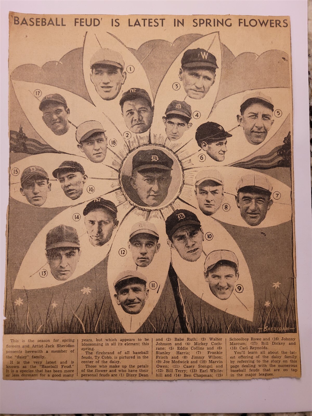 Babe Ruth Ty Cobb Casey Stengel Eddie Collins 1934 Spring Flowers Collage RARE Babe Ruth Ty Cobb Casey Stengel Eddie Collins 1934 Spring Flowers Collage RARE