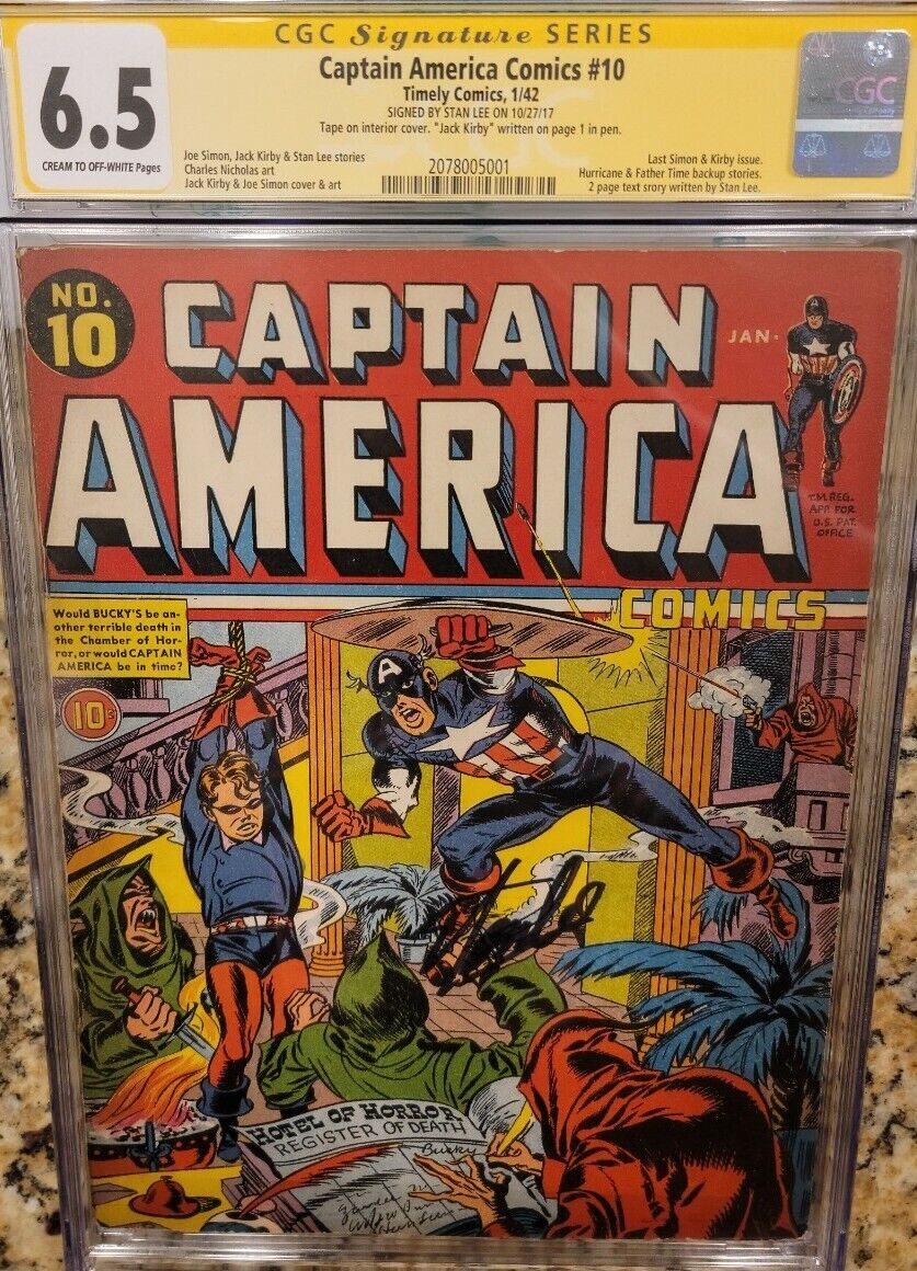 Captain America Comics #10 1942 CGC 6.5 Signed Jack Kirby & Stan Lee Rare 
