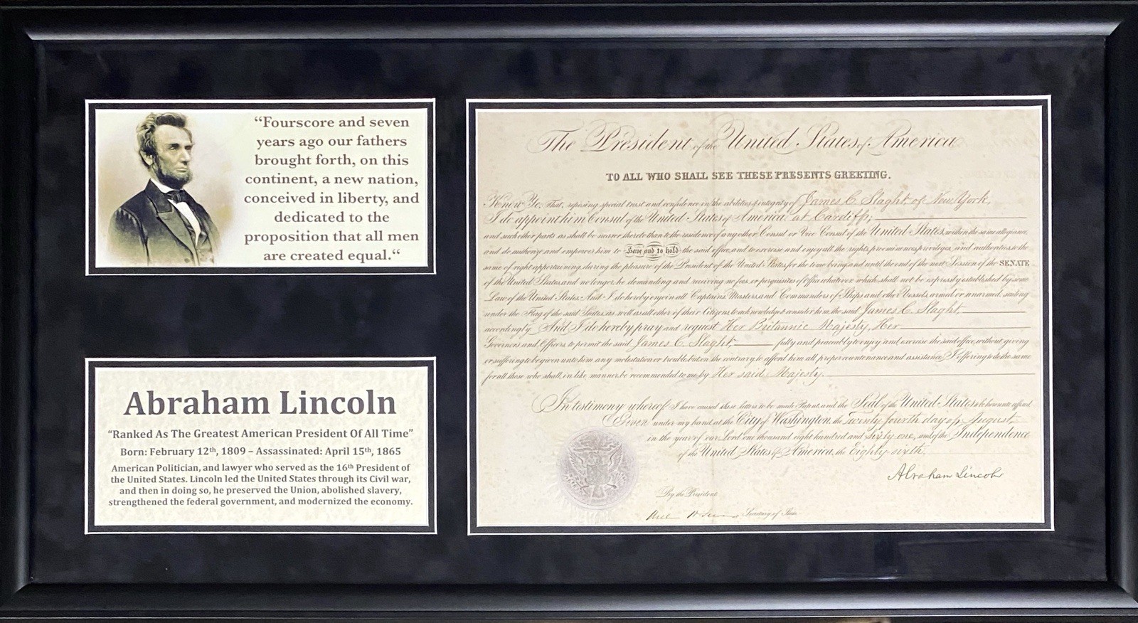 Abraham Lincoln Signed Civil War Consul Appointment - PSA 10 Auto