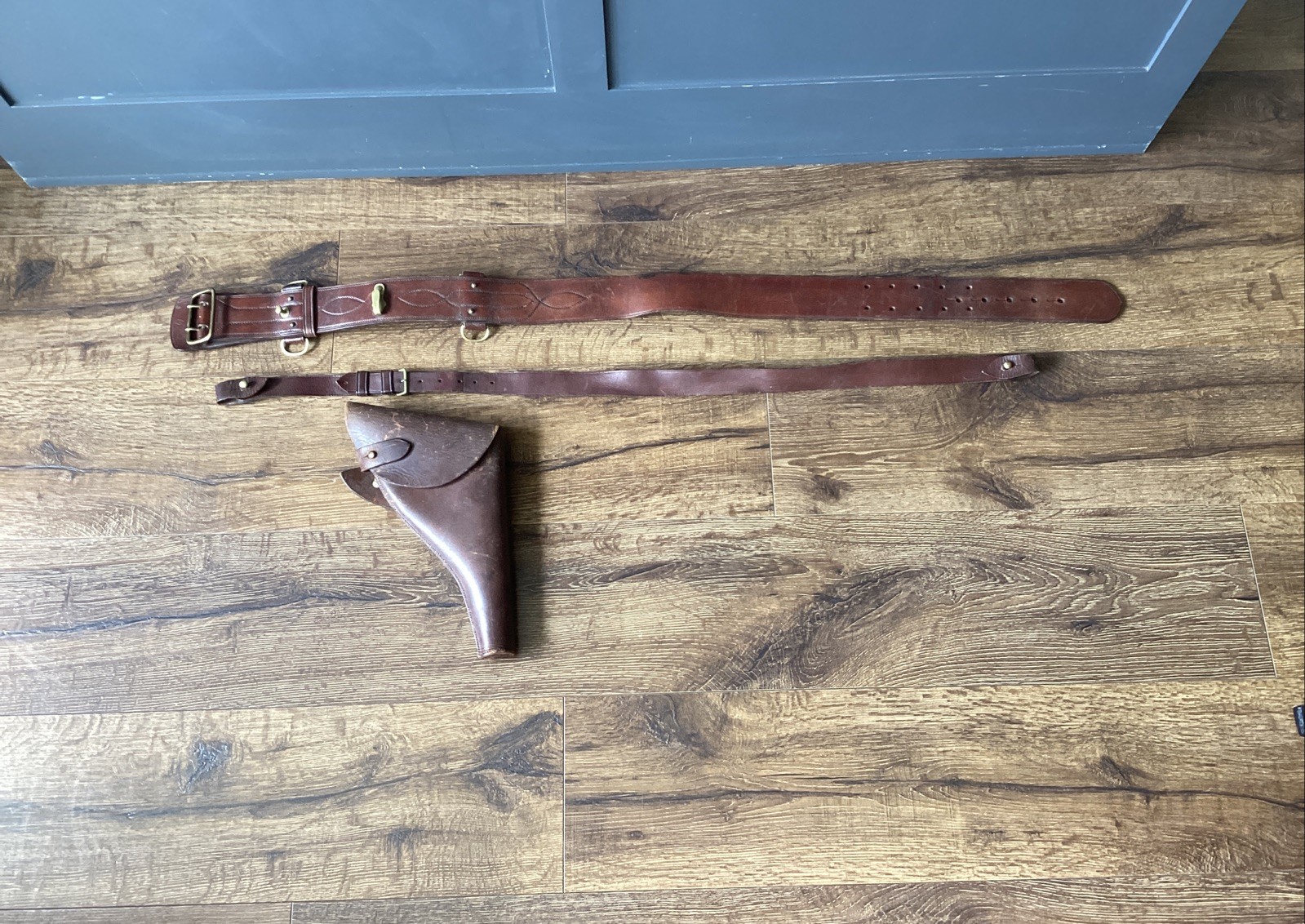 WWI WW1 NAMED LT BRITISH OFFICER'S WEBLEY HOLSTER 1918 Belt Strap HEATH MACHIN