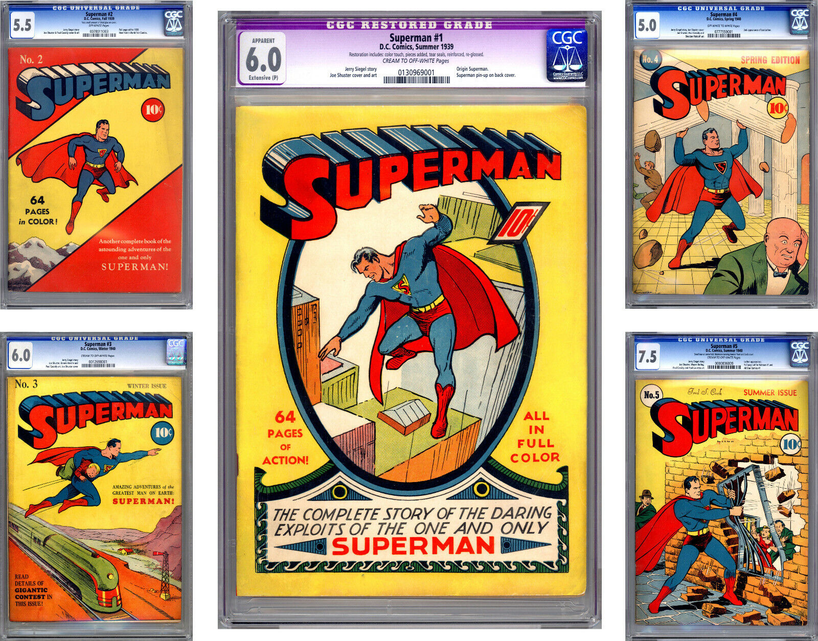 SUPERMAN #1-2-3-4-5 CGC 6.0+ THE *HOLY GRAIL* OF ALL COMICS PAST & PRESENT 1939