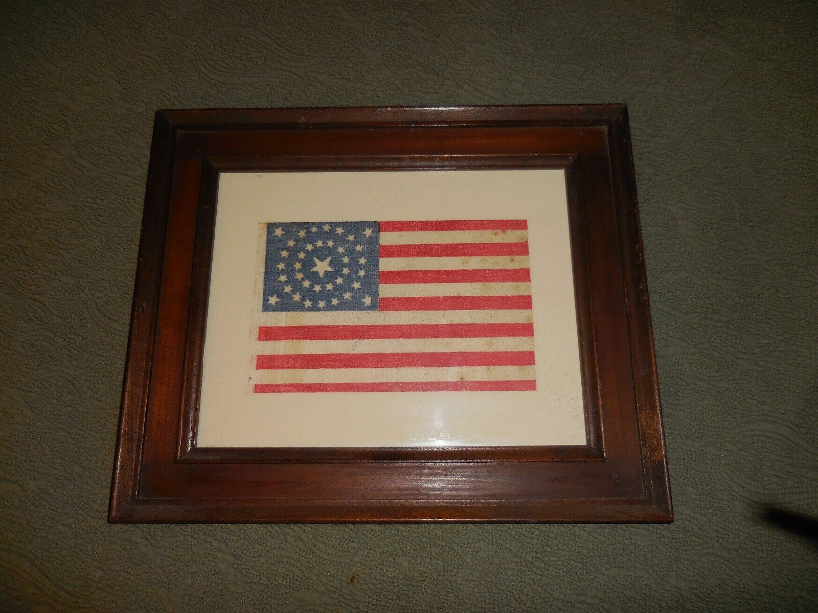 Framed 37 Star Antique Medallion American Flag 16 1/2