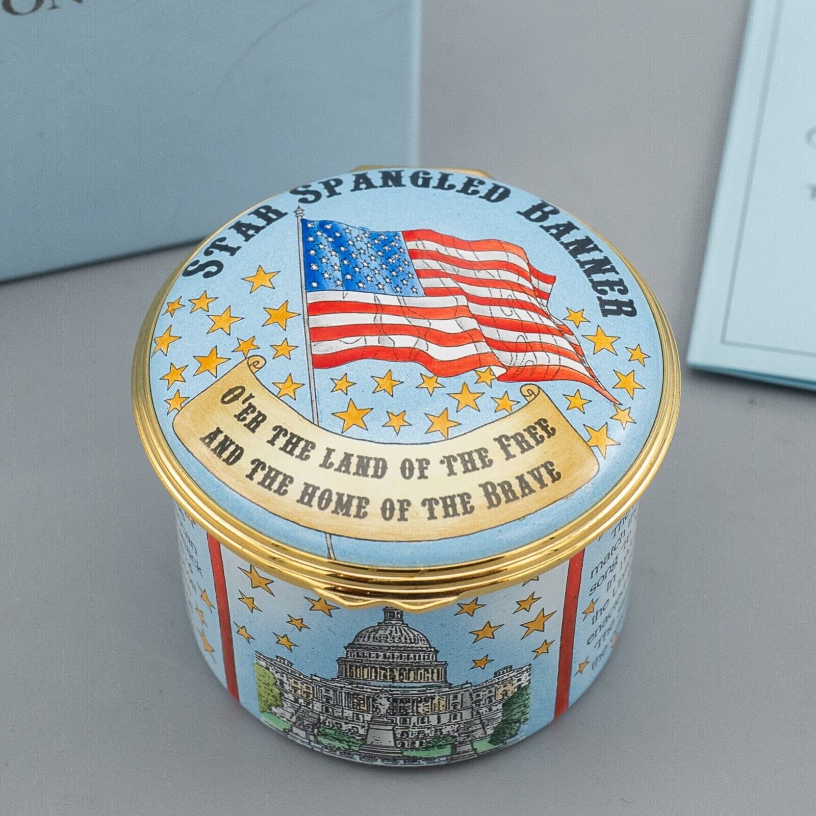 Halcyon Days Enamels Trinket Music Box Limited Edition Star Spangled Banner 75th