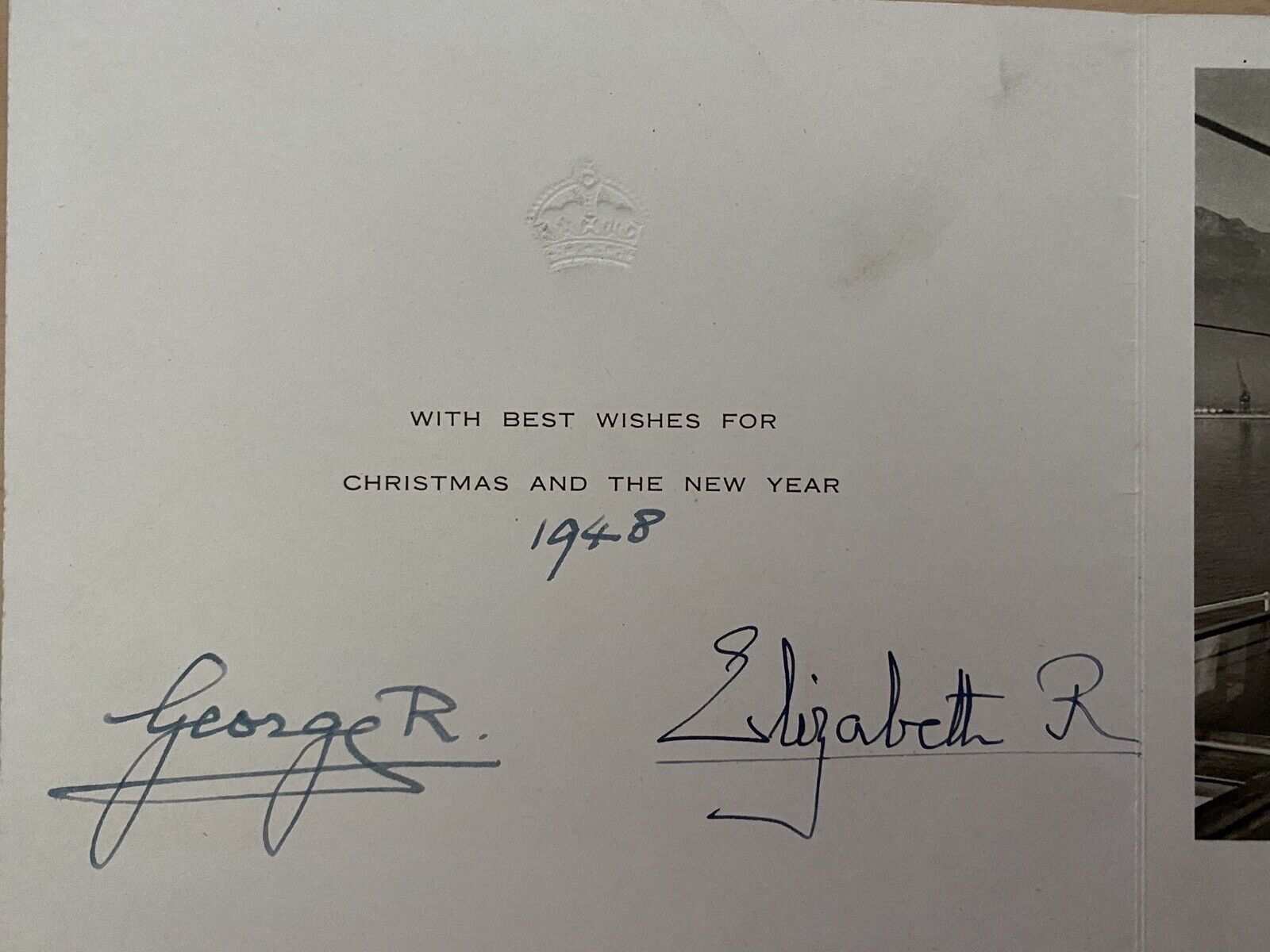 King George VI and Queen Elizabeth signed 1948 greetings card - RARE