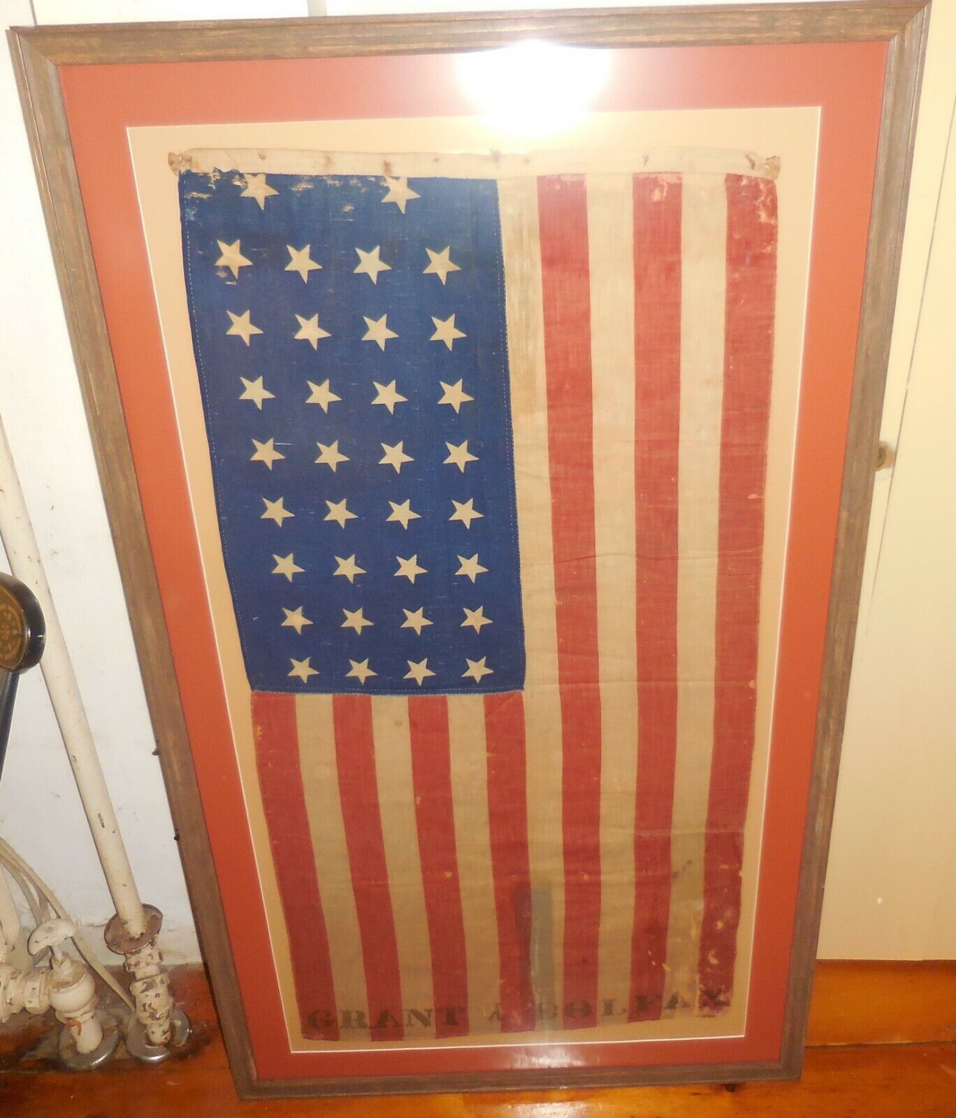 34 Star Grant & Colfax Vintage American Antique Flag Matted and Framed 