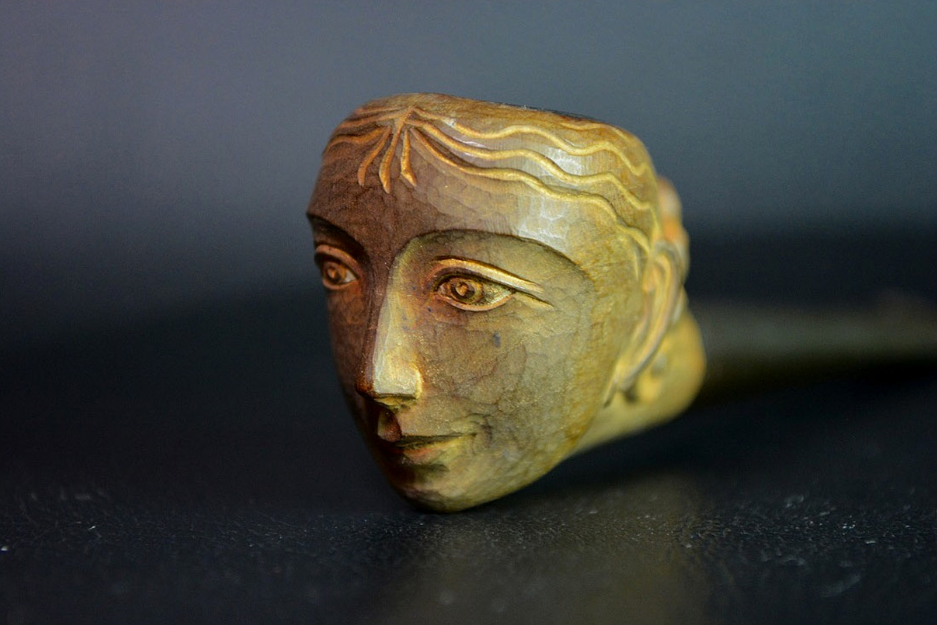 Rare Japanese Famous Sculptor Entsuba Katsuzo Wood Carving Smoking Pipe Signed