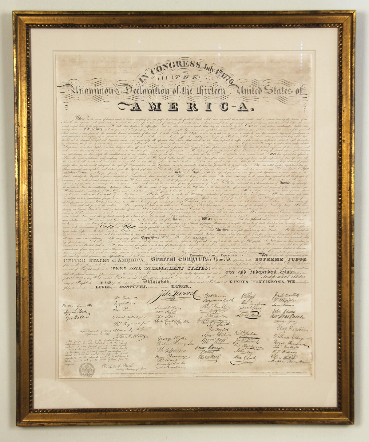 Declaration of Independence: Benjamin Tyler First Print w/ Facsimile Signatures