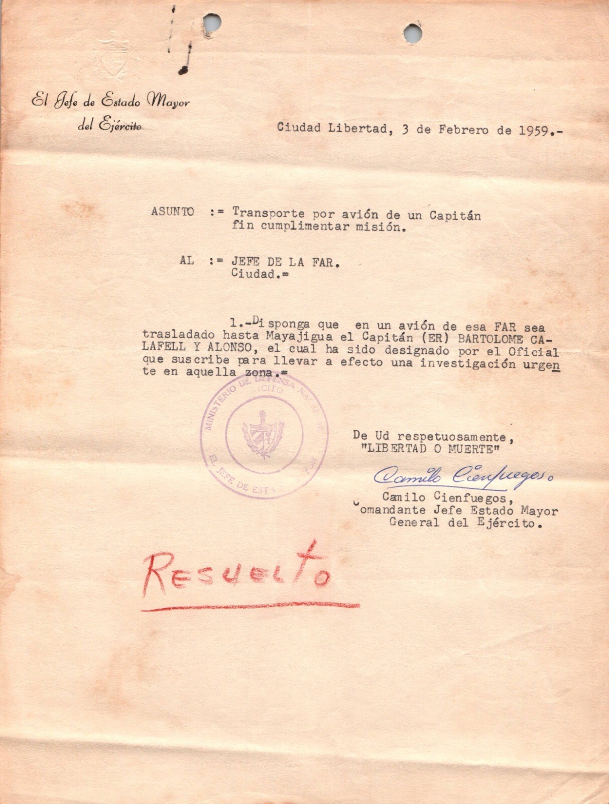 RARE REVOLUTION CAMILO CIENFUEGOS SIGNED AUTOGRAPH LETTER 1959 100% ORIGINAL