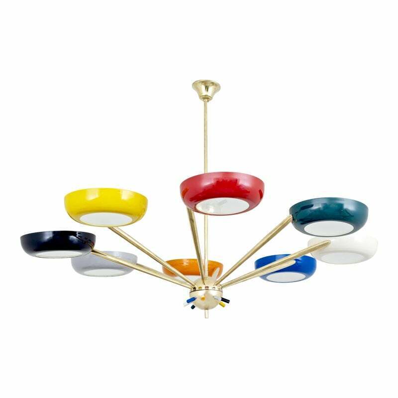 Stilnovo Multicolored Sputnik Chandeliers Italia Ceiling Fixtures Lamps 8 Arms 