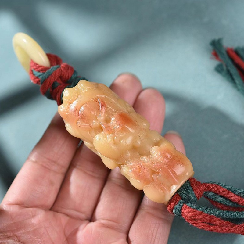 55.8x30.5mm Natural Carved Yellow Jambhala Pendant Tibetan Tassel Car Charm