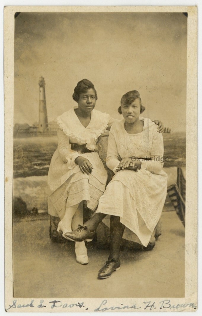 Extraordinary African American Photo 1900 RPPC Lighthouse Boardwalk Black Women