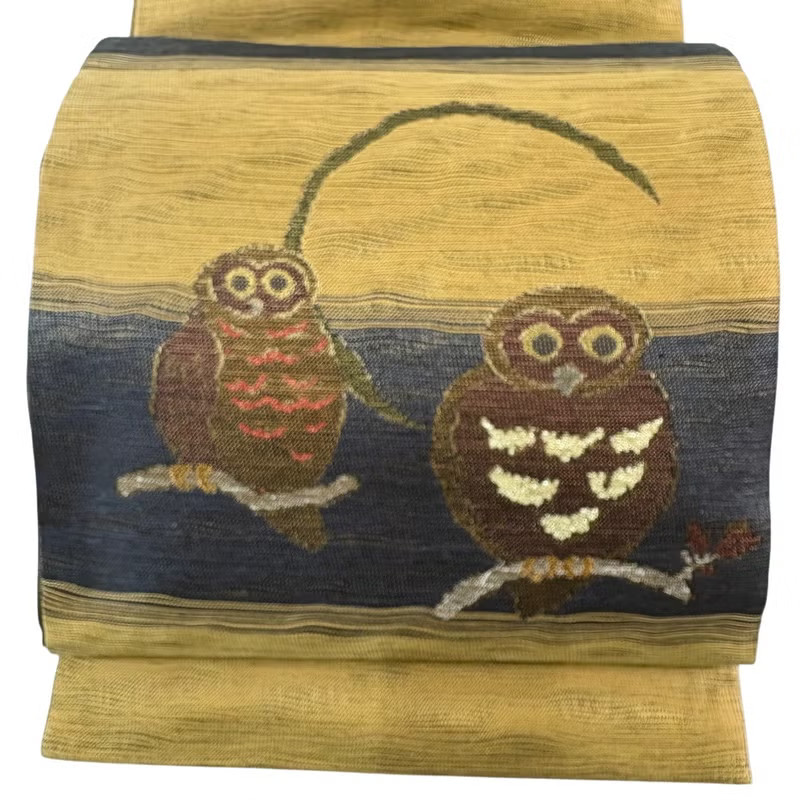 Japanese Silk Fukuro obi Yamato Ocher Ori Jin Nanajin Shuu Choju-jinbutsu-giga 7 Japanese Silk Fukuro obi Yamato Ocher Ori Jin Nanajin Shuu Choju-jinbutsu-giga 7