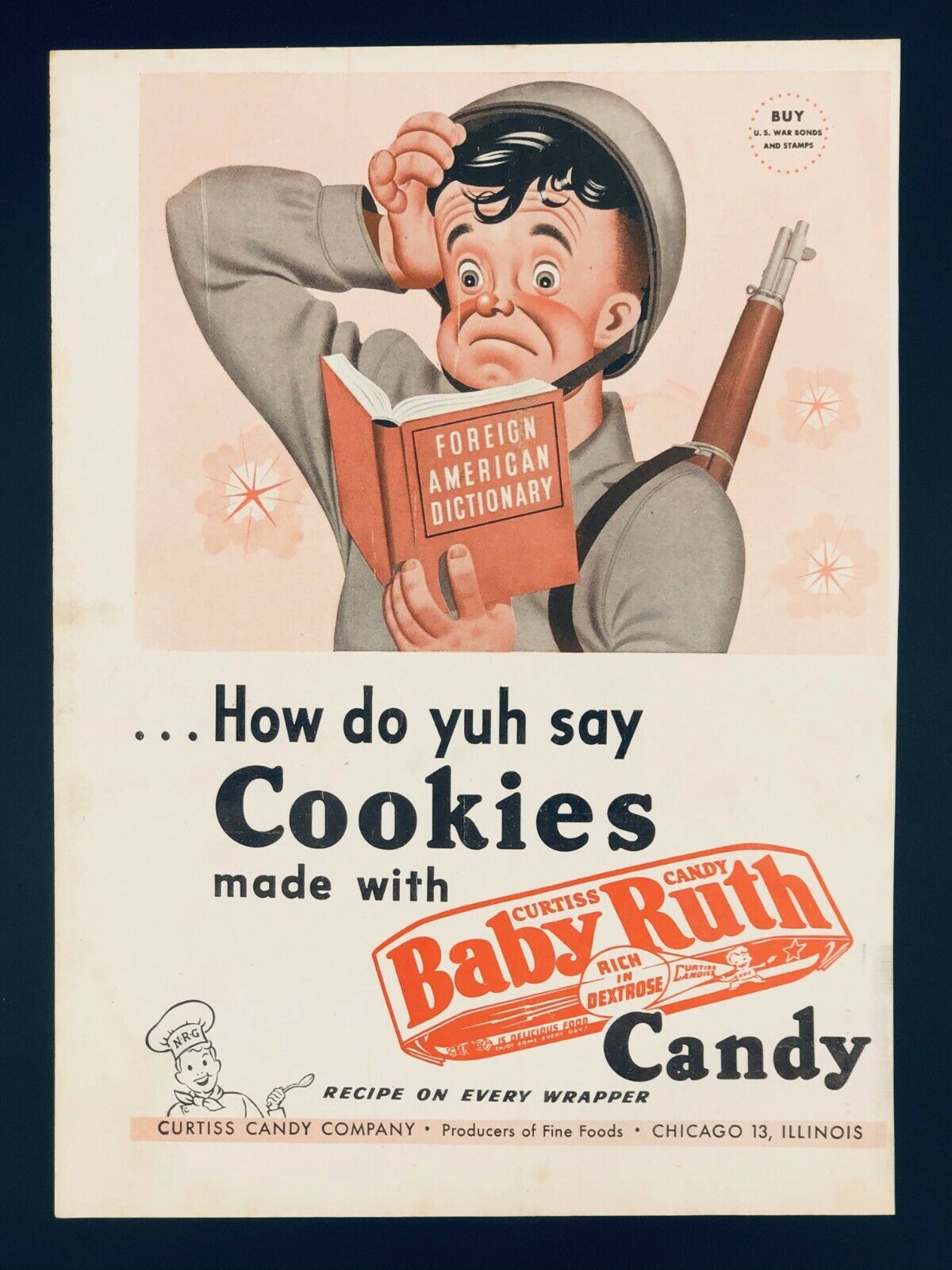 Original Baby Ruth Ad: Curtiss Candy Co, Wrapper Recipe, Cookies, Serviceman 