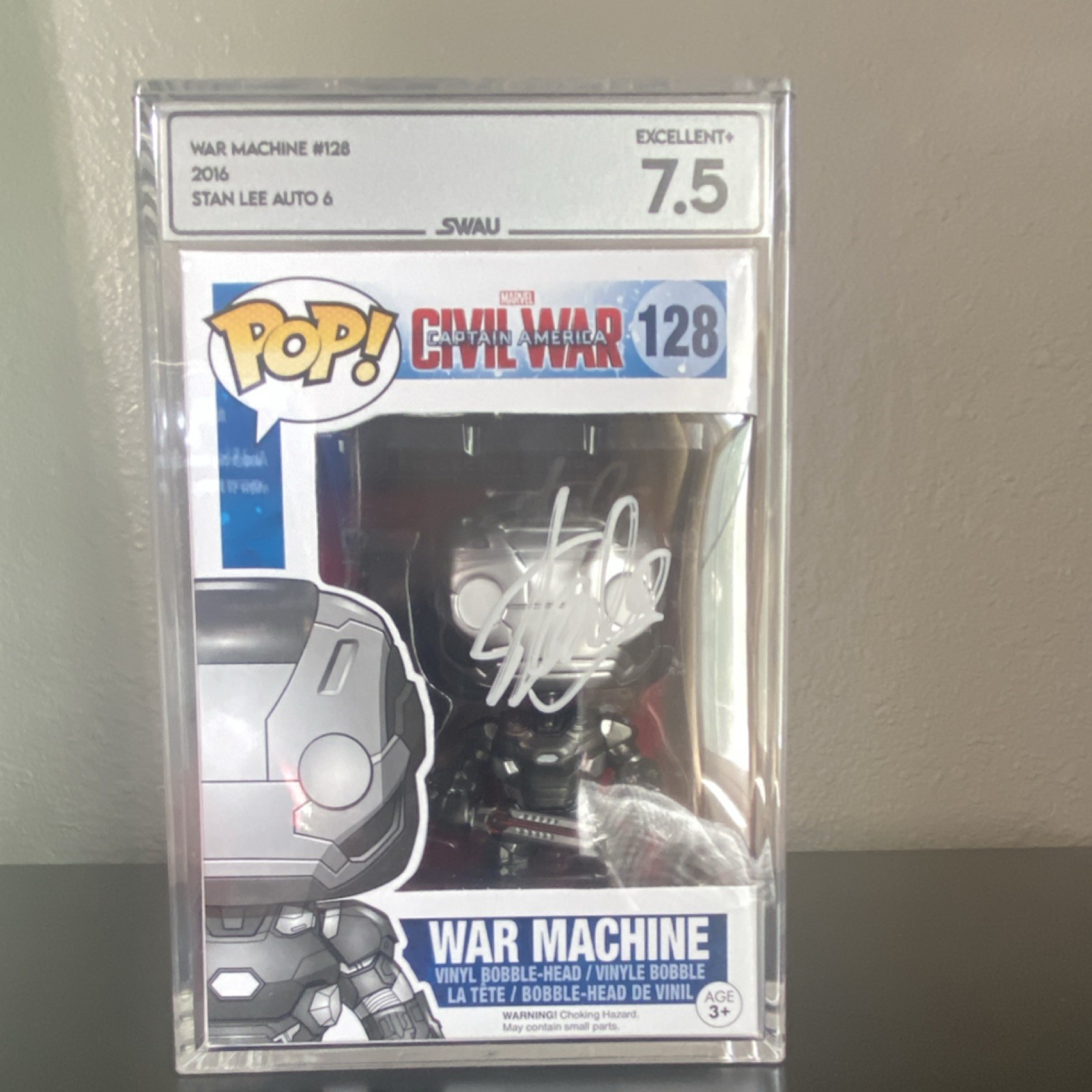 Funko Pop Marvel War Machine #128 Civil War Stan Lee Auto PSA Graded SWAU