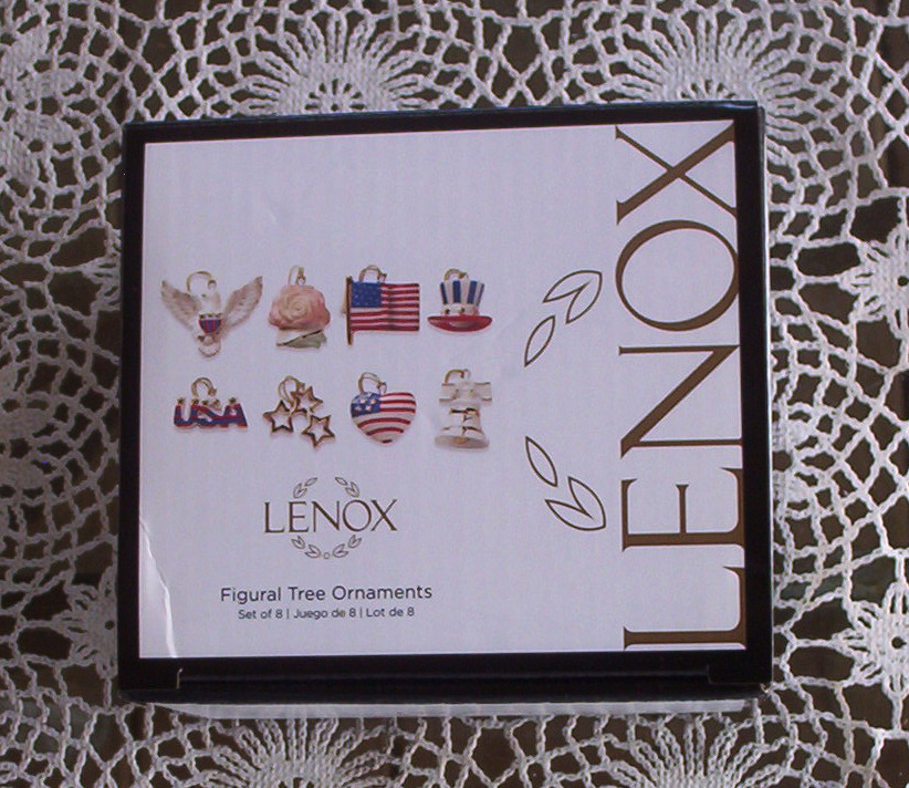 8 PC SET LENOX TREE OF INDEPENDENCE MINI ORNAMENTS-4TH OF JULY-FIGURAL-MINIATURE