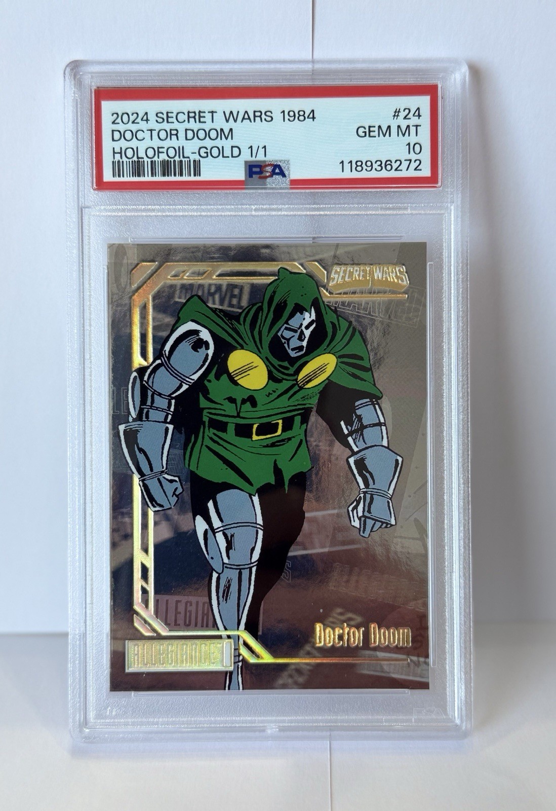 Upper Deck Marvel Allegiance SECRET WARS 1/1 Dr. Doom #24 Holofoil Gold PSA 10 Upper Deck Marvel Allegiance SECRET WARS 1/1 Dr. Doom #24 Holofoil Gold PSA 10