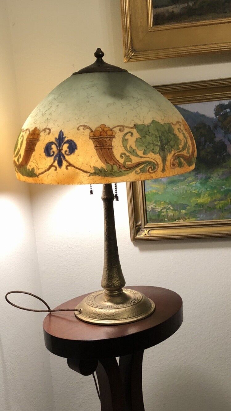 Handel Arts Crafts Reverse Painted Glass Lamp Antique Pairpoint Tiffany Studios