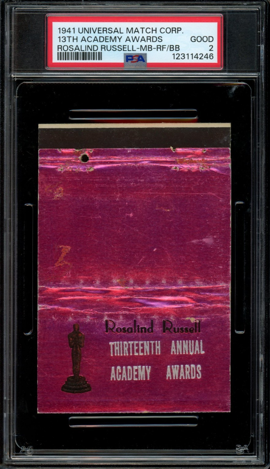 13TH ACADEMY AWARDS / 1941 Movie Matchbook Cover, Rosalind Russell, PSA 2 13TH ACADEMY AWARDS / 1941 Movie Matchbook Cover, Rosalind Russell, PSA 2