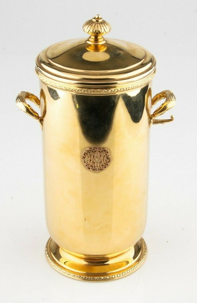 Cartier Solid 14k Yellow Gold and Glass Very Rare Vintage Lidded Ice Bucket Cartier Solid 14k Yellow Gold and Glass Very Rare Vintage Lidded Ice Bucket