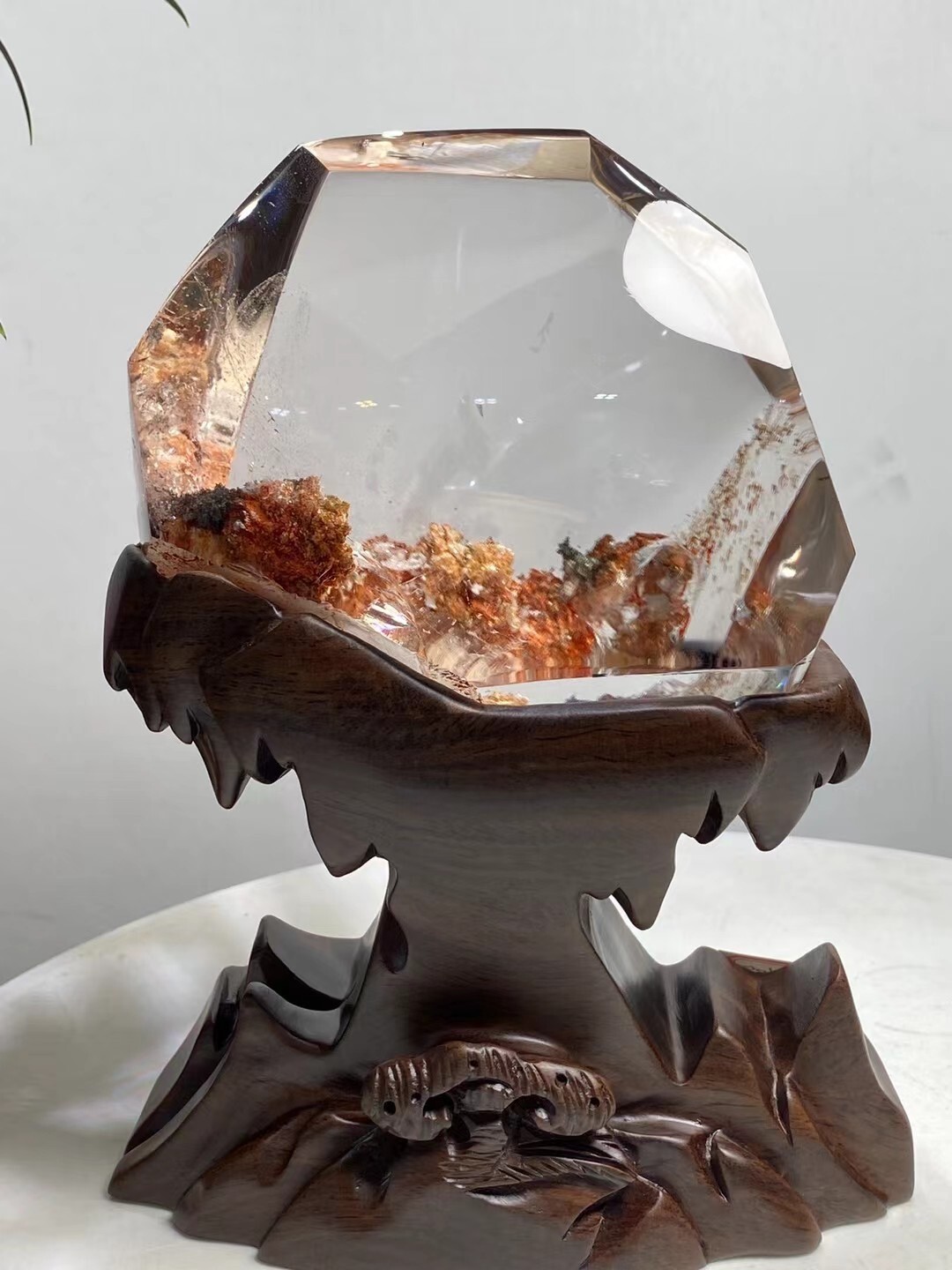4.23LB TOP Scarce Natural color ghost quartz carved crystal specimen+stand 4.23LB TOP Scarce Natural color ghost quartz carved crystal specimen+stand