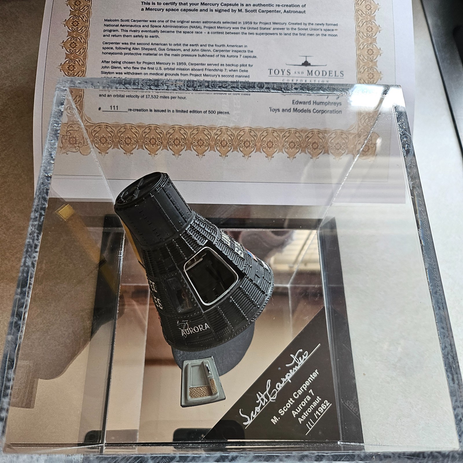 NASA Aurora 7 Mercury Space Capsule Signed By Scott Carpenter 1/24 AK Model COA NASA Aurora 7 Mercury Space Capsule Signed By Scott Carpenter 1/24 AK Model COA
