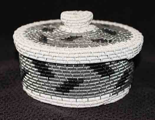 Black/White/Silver African Zulu Telephone Wire Basket Covered Box - Kwanzaa