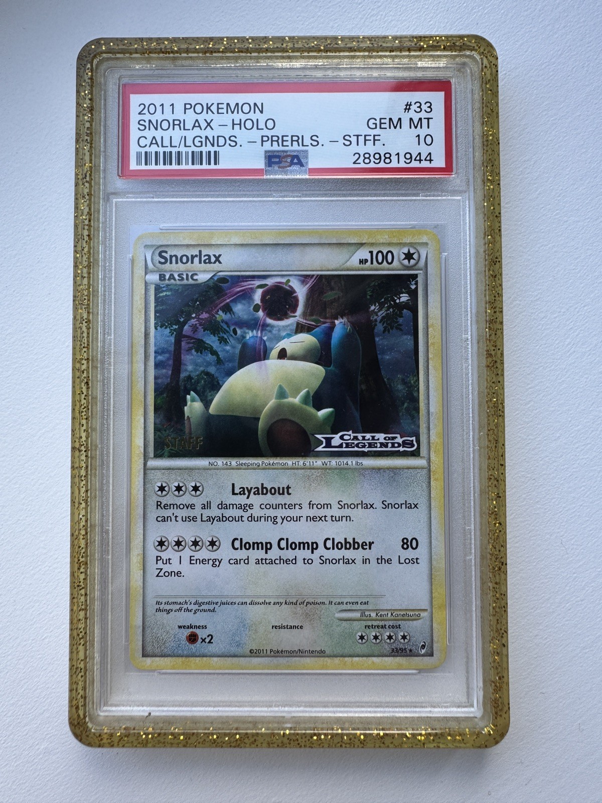 2011 Pokemon Snorlax Holo Call Of Legends Prerelease STAFF #33 PSA 10 | POP 23 2011 Pokemon Snorlax Holo Call Of Legends Prerelease STAFF #33 PSA 10 | POP 23