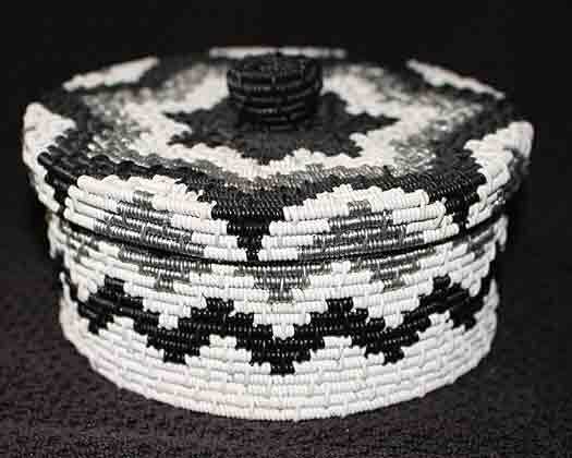 Black/White/Silver Star African Zulu Telephone Wire Basket Covered Box - Kwanzaa