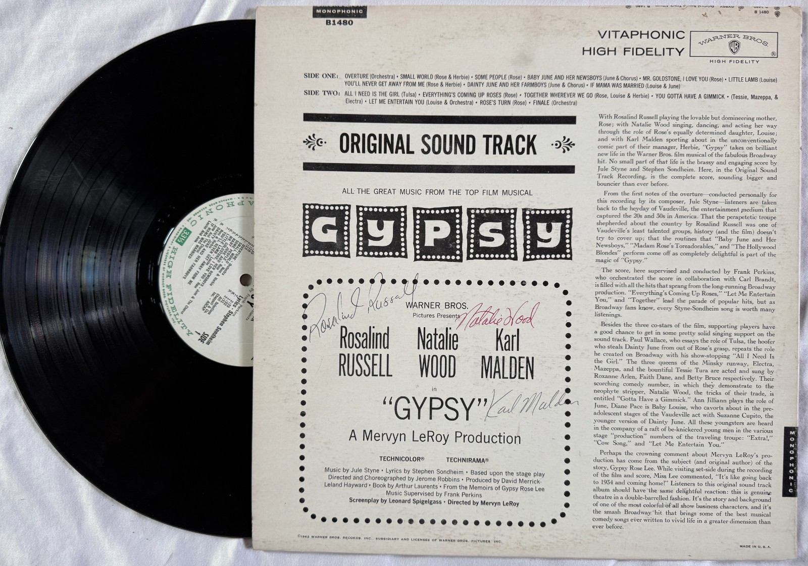 Natalie Wood, Rosalind Russell, Karl Malden - Signed Vintage Vinyl Backside