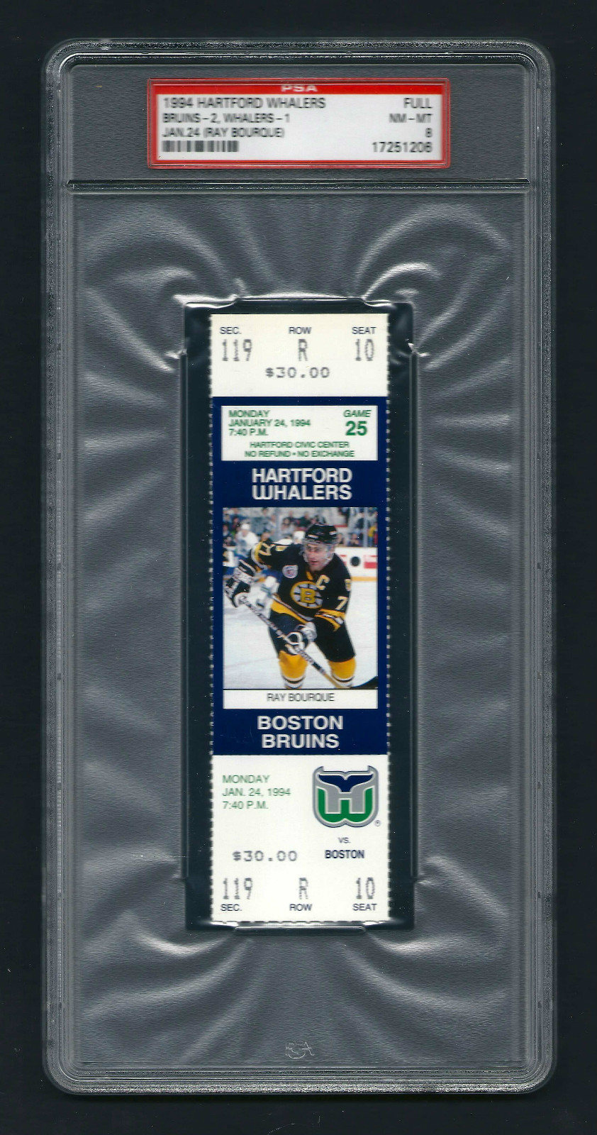 PSA 8 1993 RAY BOURQUE UNUSED TICKET for the Bruins at the Whalers