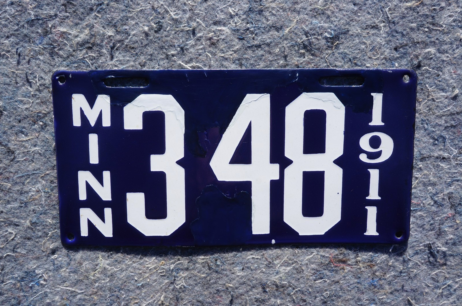 1911 Minnesota Porcelain License Plate Low 3 Digit # 348 1911 Minnesota Porcelain License Plate Low 3 Digit # 348