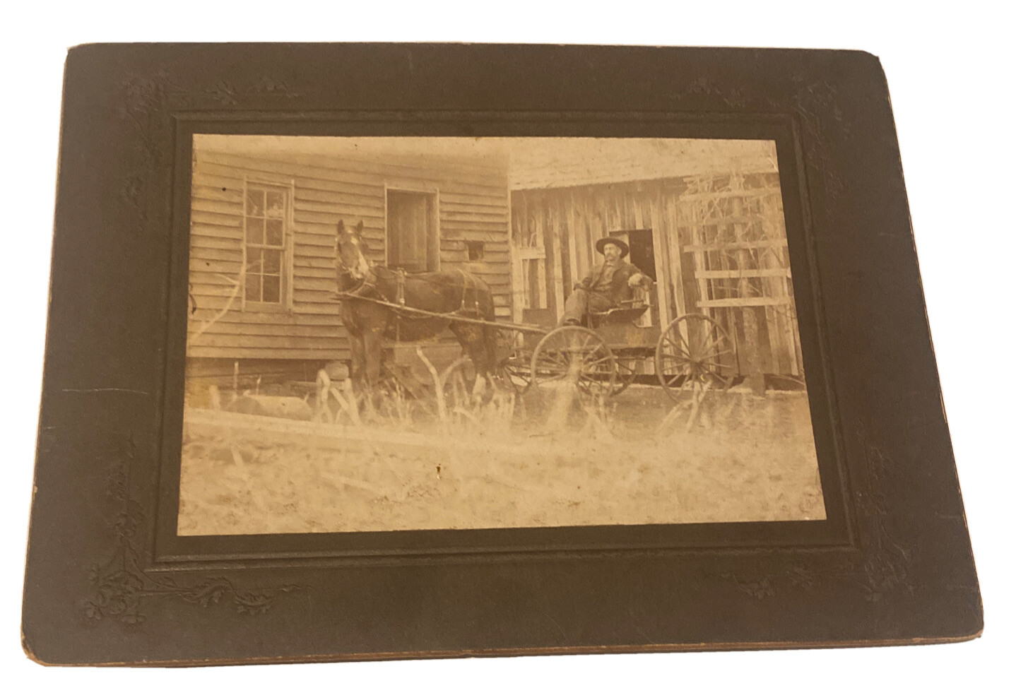 Vintage very old mid 1870-80 photo man in horse and buggy Original Names On Back Vintage very old mid 1870-80 photo man in horse and buggy Original Names On Back