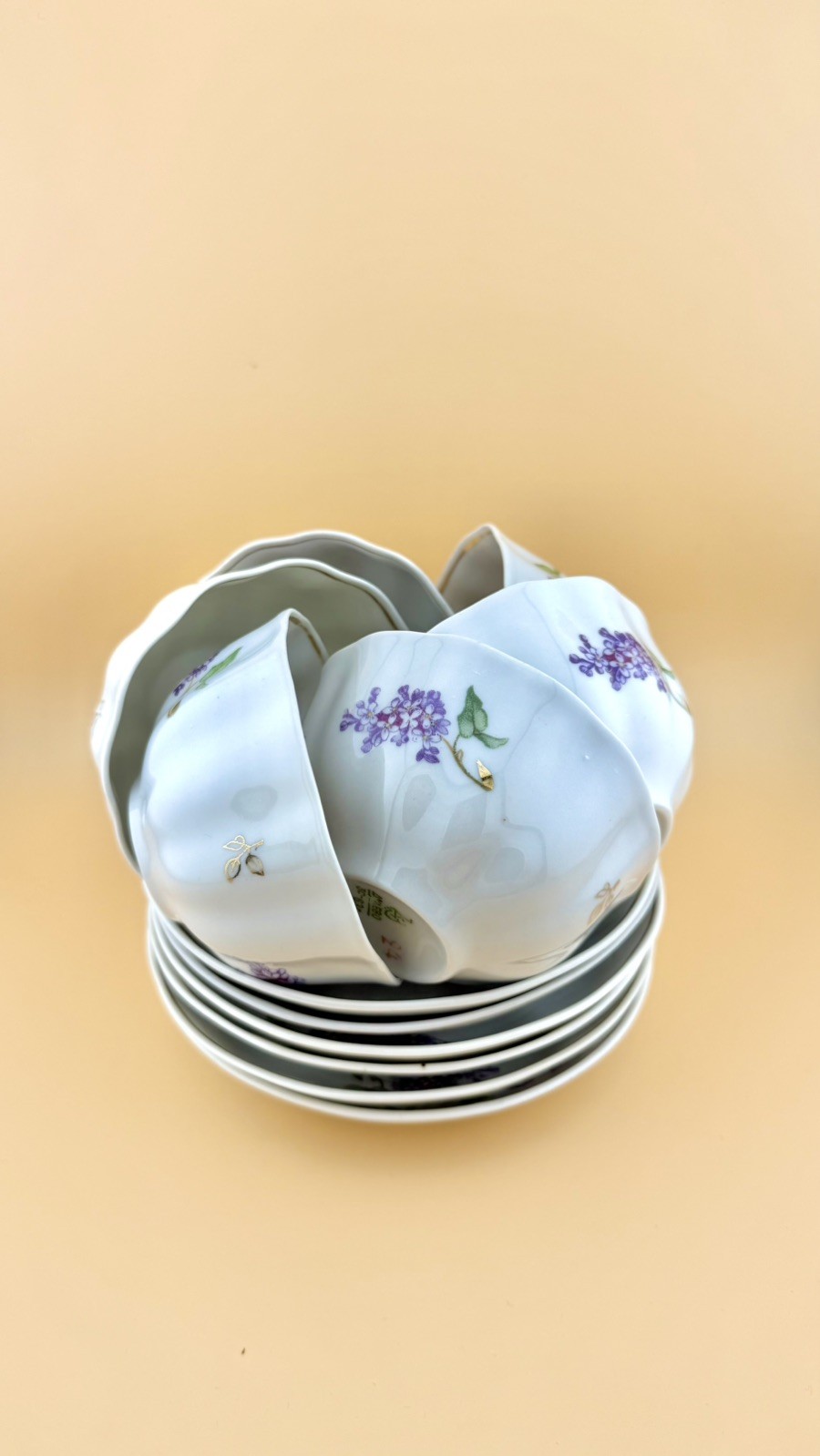 Vintage Dulevo Porcelain Tea Set 15 pcs, 6 person set Rare Lilac Gold Trim 1963 Vintage Dulevo Porcelain Tea Set 15 pcs, 6 person set Rare Lilac Gold Trim 1963