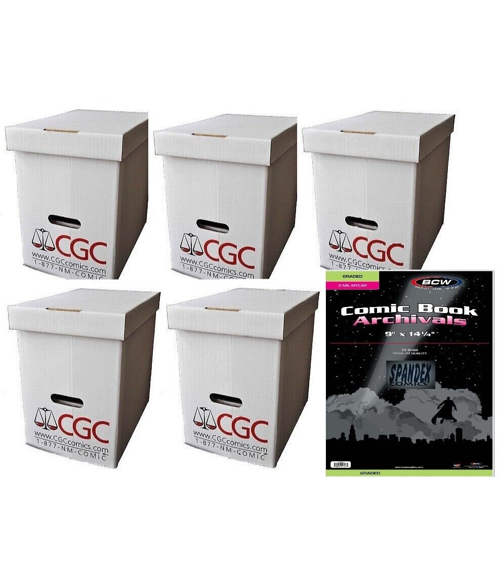 5 E. Gerber CGC Comic Book Boxes +125 BCW CGC Graded Comic Archival 2 Mil Mylar