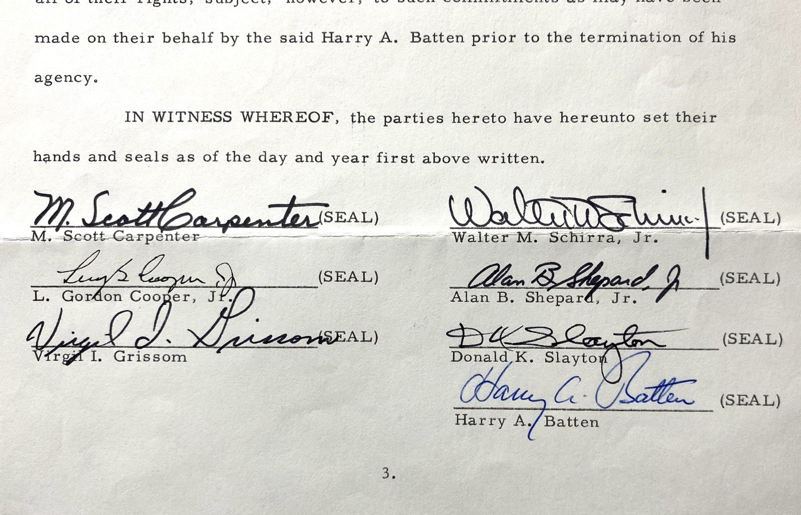 Mercury Seven Astronauts Signed 1965 Doc 6 Signatures + John Glenn - PSA/DNA