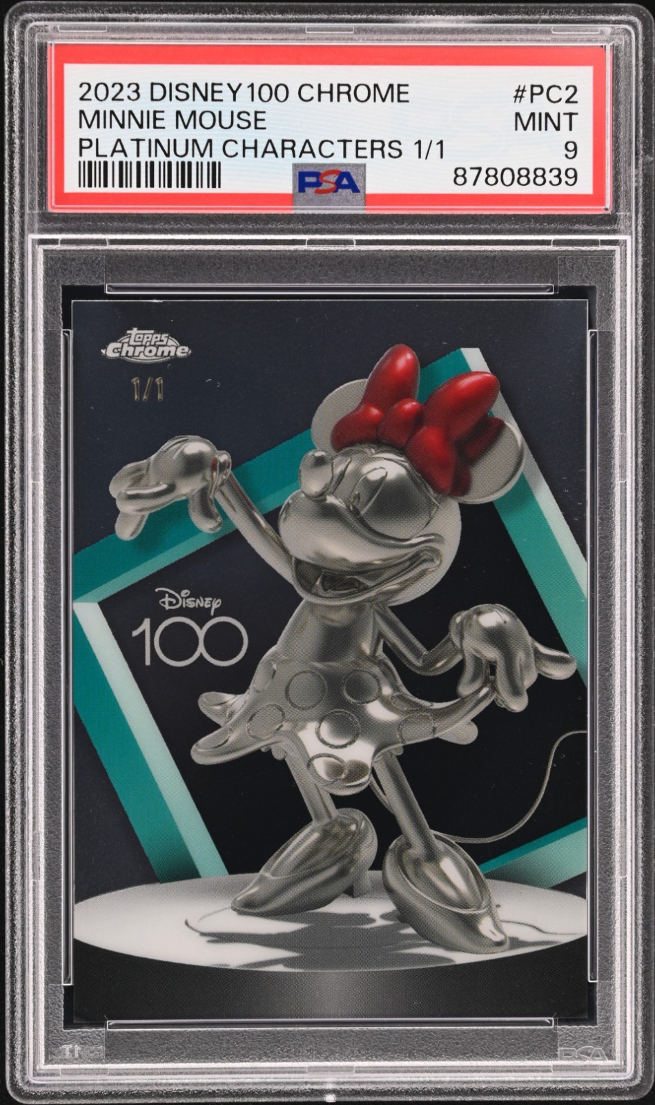 2023 Topps Chrome Disney 100 Minnie Mouse Platinum Characters 1/1 PSA 9 #PC2 2023 Topps Chrome Disney 100 Minnie Mouse Platinum Characters 1/1 PSA 9 #PC2